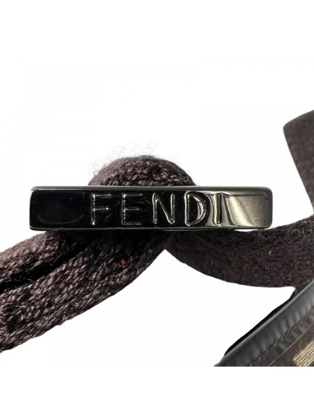 Fendi Shoulder Bag Canvas Leather Brown Silver